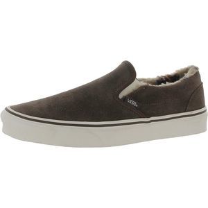 Vans Mens Classic Slip-On Brown Leather Sherpa Skate Shoes Sneakers NWT